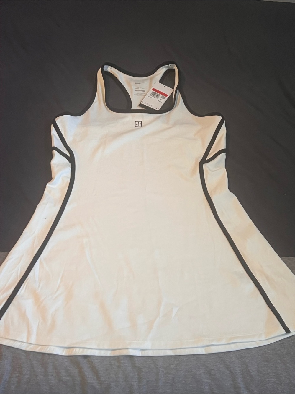 Women's Nike White Racerback Tank Tennis Dress with Black Piping